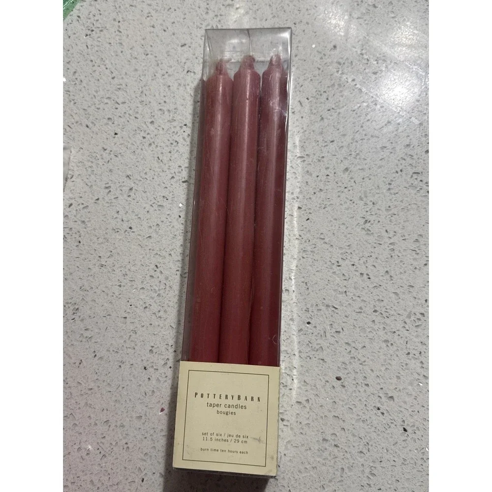 Pottery Barn Taper Candles 3 Long Burn Time 10 Hours 1.5” Mauve Dusty Rose Unlit